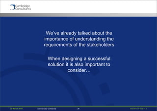 13 March 2015 WEAR15-P-006 v1.021Commercially Confidential
We’ve already talked about the
importance of understanding the
requirements of the stakeholders
When designing a successful
solution it is also important to
consider…
 