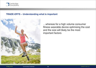 19 May 2016 S3908-P-835 v0.128Commercially Confidential
TRADE-OFFS – Understanding what is important
…whereas for a high volume consumer
fitness wearable device optimising the cost
and the size will likely be the most
important factors
 