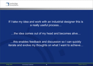 19 May 2016 S3908-P-835 v0.133Commercially Confidential
If I take my idea and work with an industrial designer this is
a really useful process…
…the idea comes out of my head and becomes alive…
…this enables feedback and discussion so I can quickly
iterate and evolve my thoughts on what I want to achieve…
 