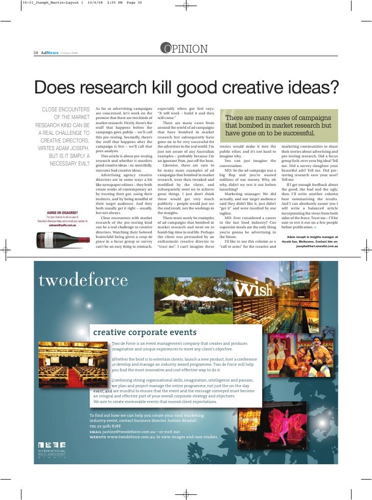 does research kill good creative ideas ad news june 2008 good ad ideas