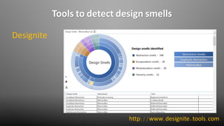 Tools to detect design smells
Designite
http://www.designite-tools.com
 