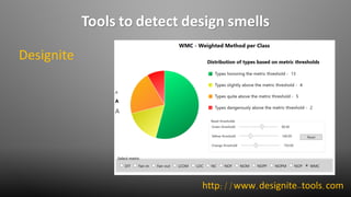 Tools to detect design smells
Designite
http://www.designite-tools.com
 