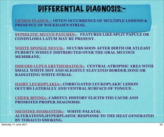 tobacco pouch keratosis differential diagnosis D of keratotic white lesions