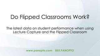 Do Flipped Classrooms Work?
The latest data on student performance when using
Lecture Capture and the Flipped Classroom

 