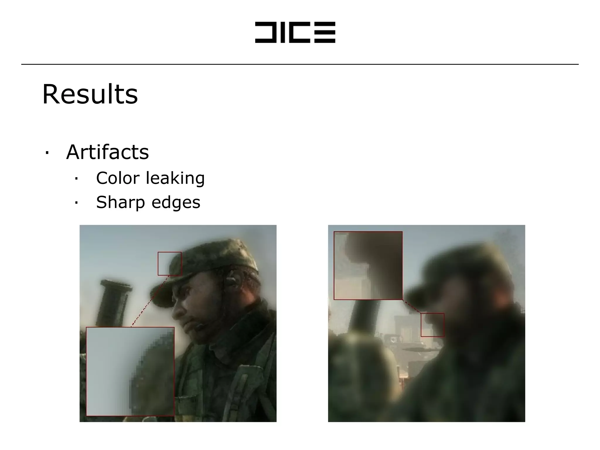 Results Artifacts Color leaking Sharp edges 