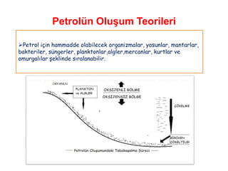 Petrolün Oluşum Teorileri

Petrol için hammadde olabilecek organizmalar, yosunlar, mantarlar,
bakteriler, süngerler, planktonlar,algler,mercanlar, kurtlar ve
omurgalılar şeklinde sıralanabilir.
 