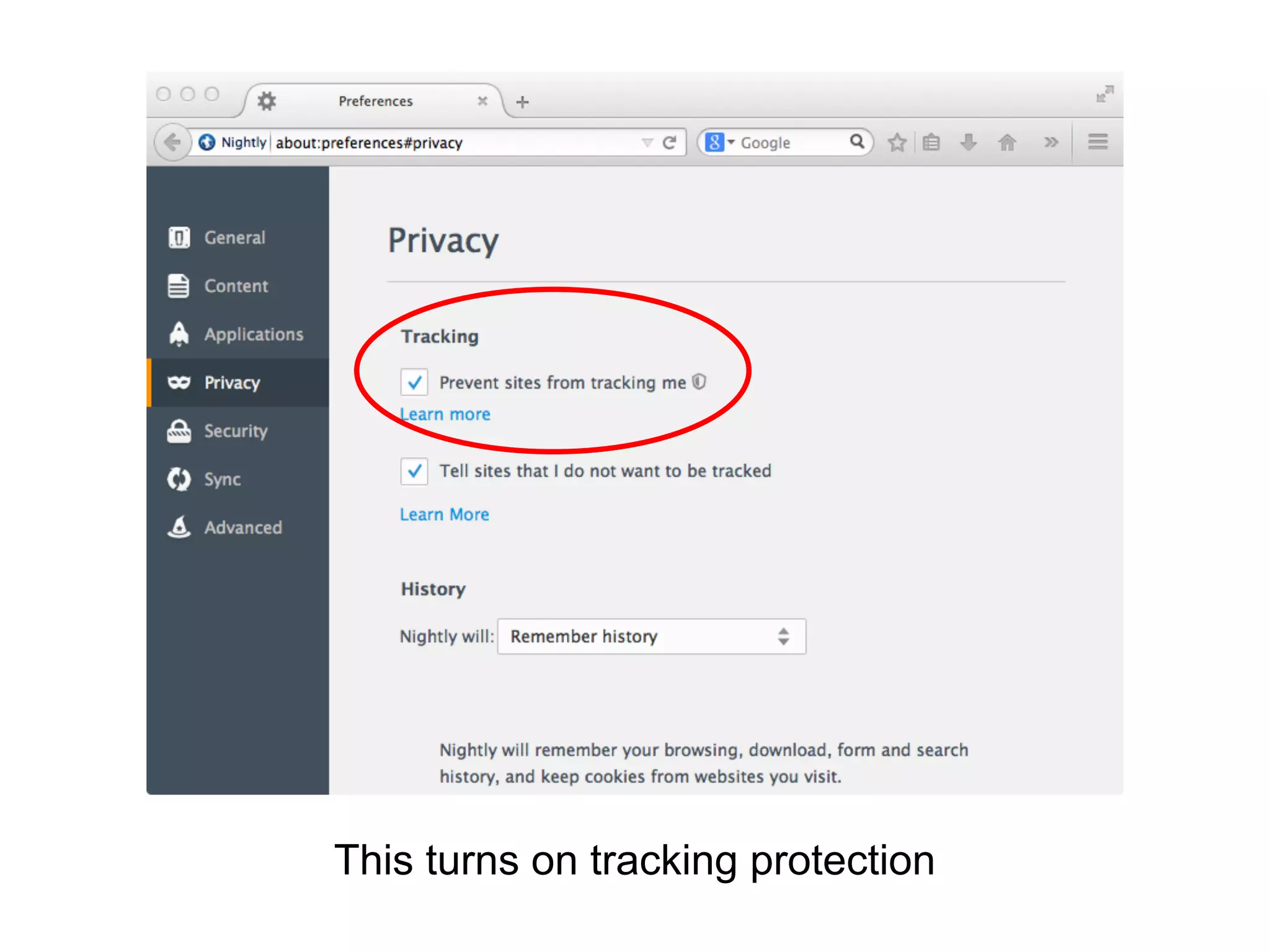 This turns on tracking protection 
 
