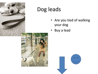 Dog leads
• Are you tied of walking
your dog
• Buy a lead

 