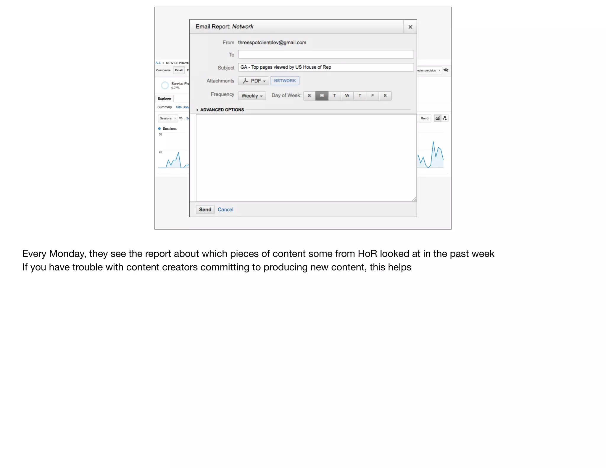 Every Monday, they see the report about which pieces of content some from HoR looked at in the past week

If you have trouble with content creators committing to producing new content, this helps
 