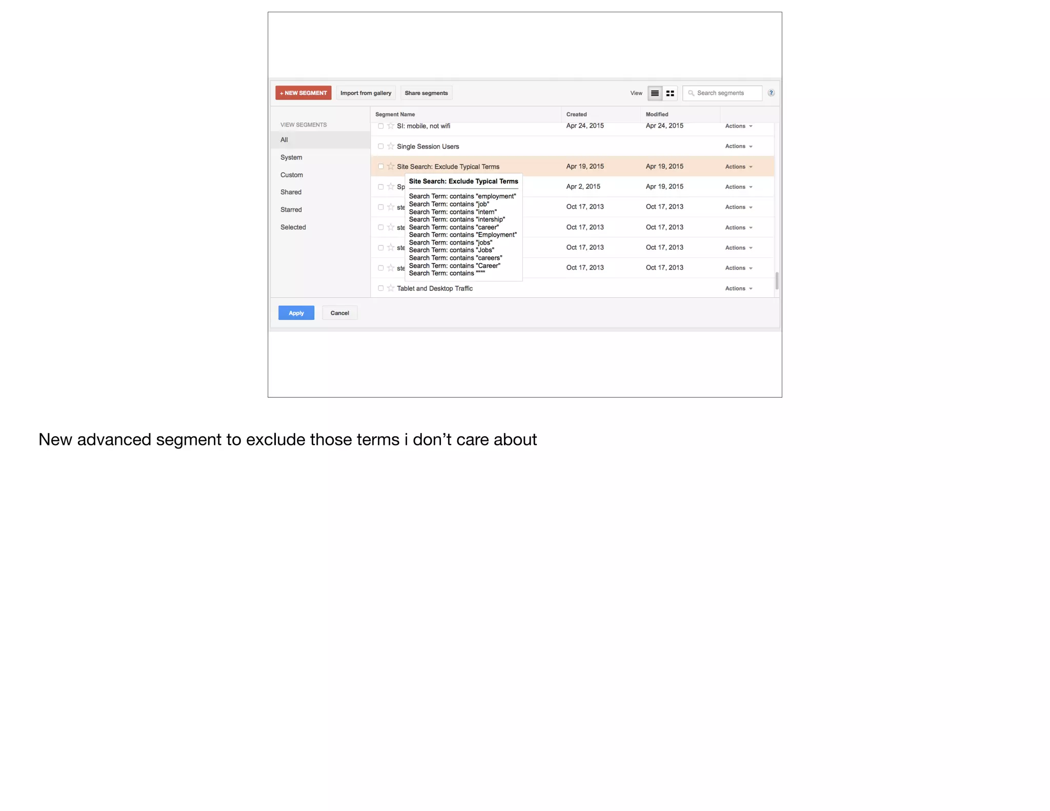 New advanced segment to exclude those terms i don’t care about
 
