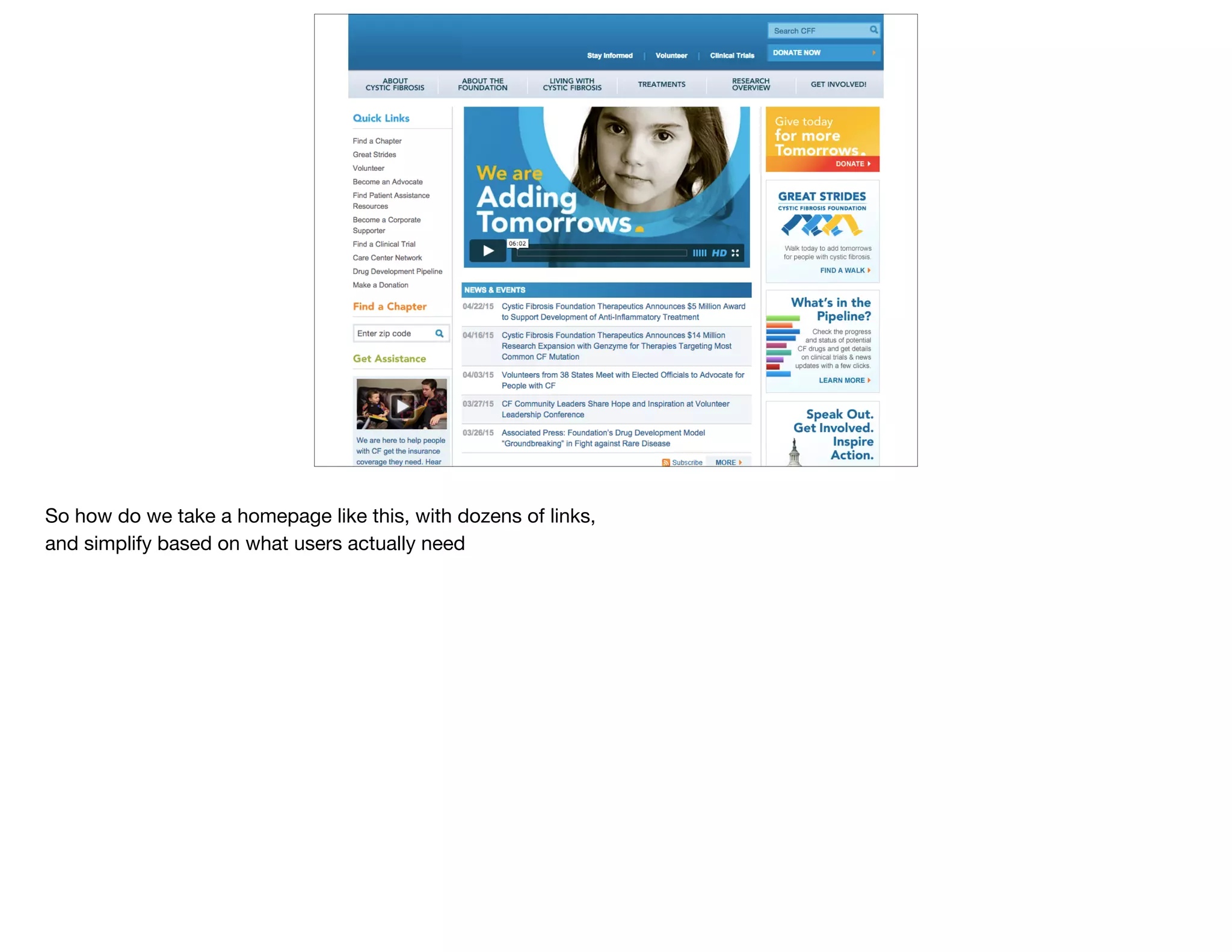 So how do we take a homepage like this, with dozens of links, 

and simplify based on what users actually need
 