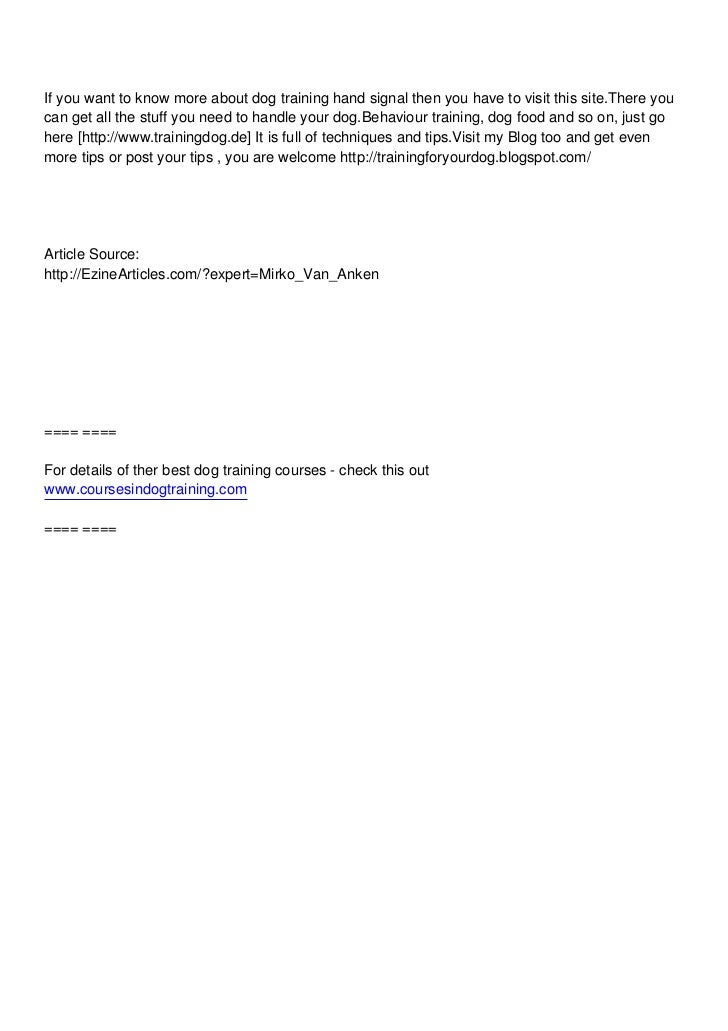 Dog training hand signals