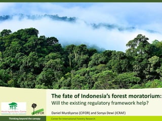 The fate of Indonesia’s forest moratorium:
Will the existing regulatory framework help?
Daniel Murdiyarso (CIFOR) and Sonya Dewi (ICRAF)
 