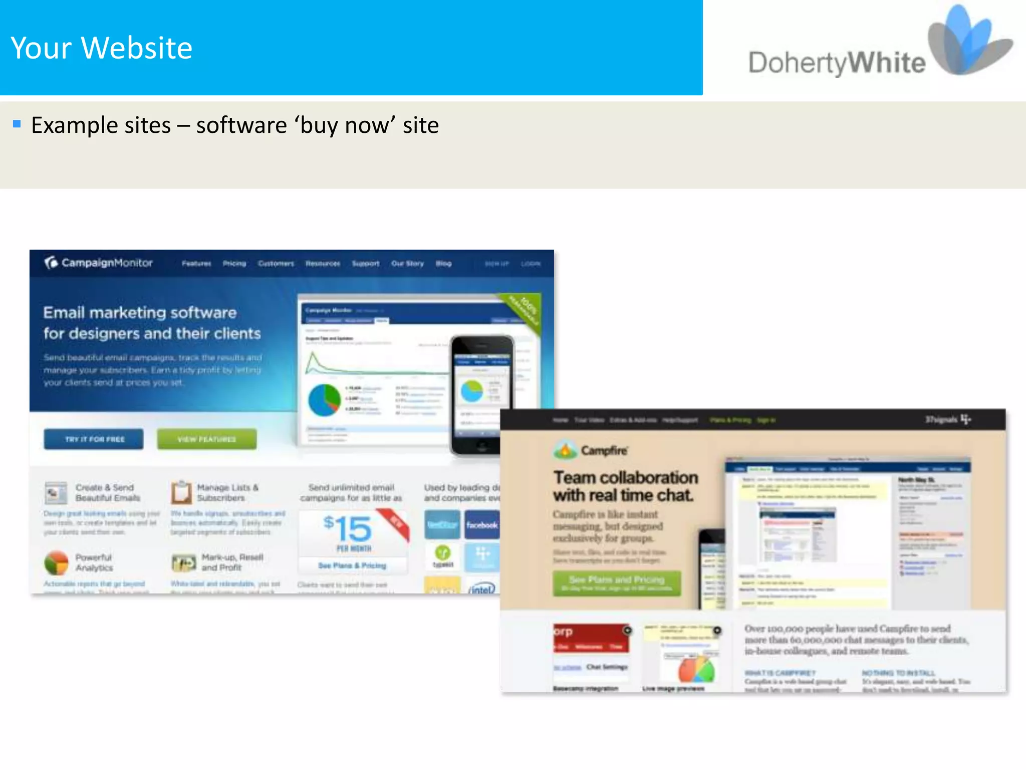 Your Website

 Example sites – software ‘buy now’ site
 