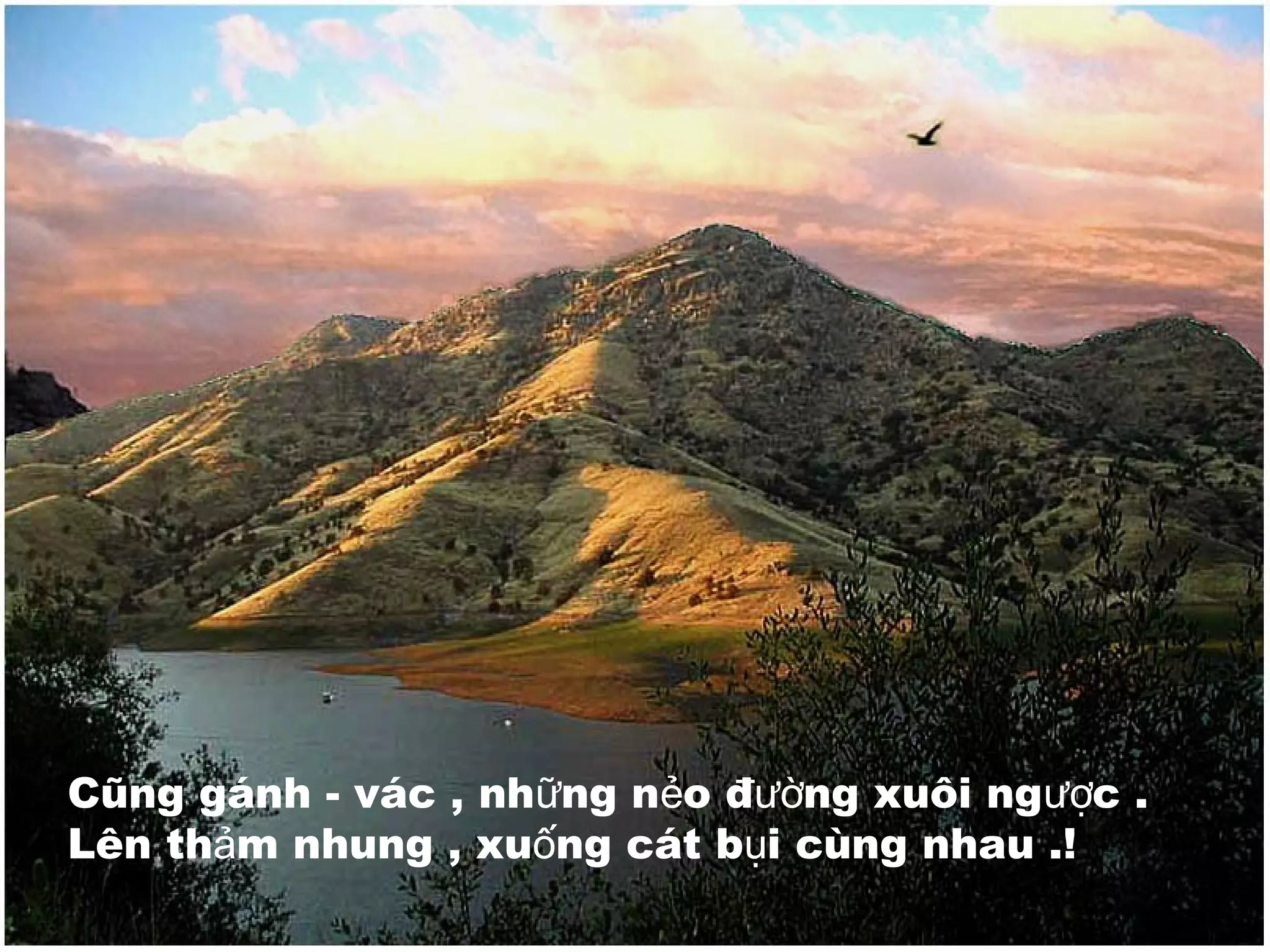 Cũng gánh - vác , nh ng n o đ ng xuôi ng c .ữ ẻ ườ ượ
Lên th m nhung , xu ng cát b i cùng nhau .!ả ố ụ
 