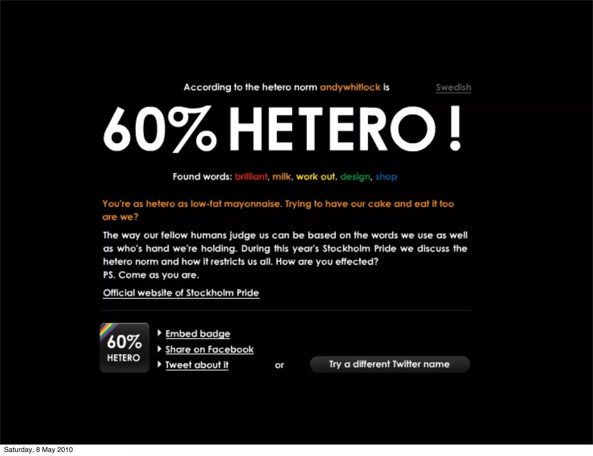 Saturday, 8 May 2010
 