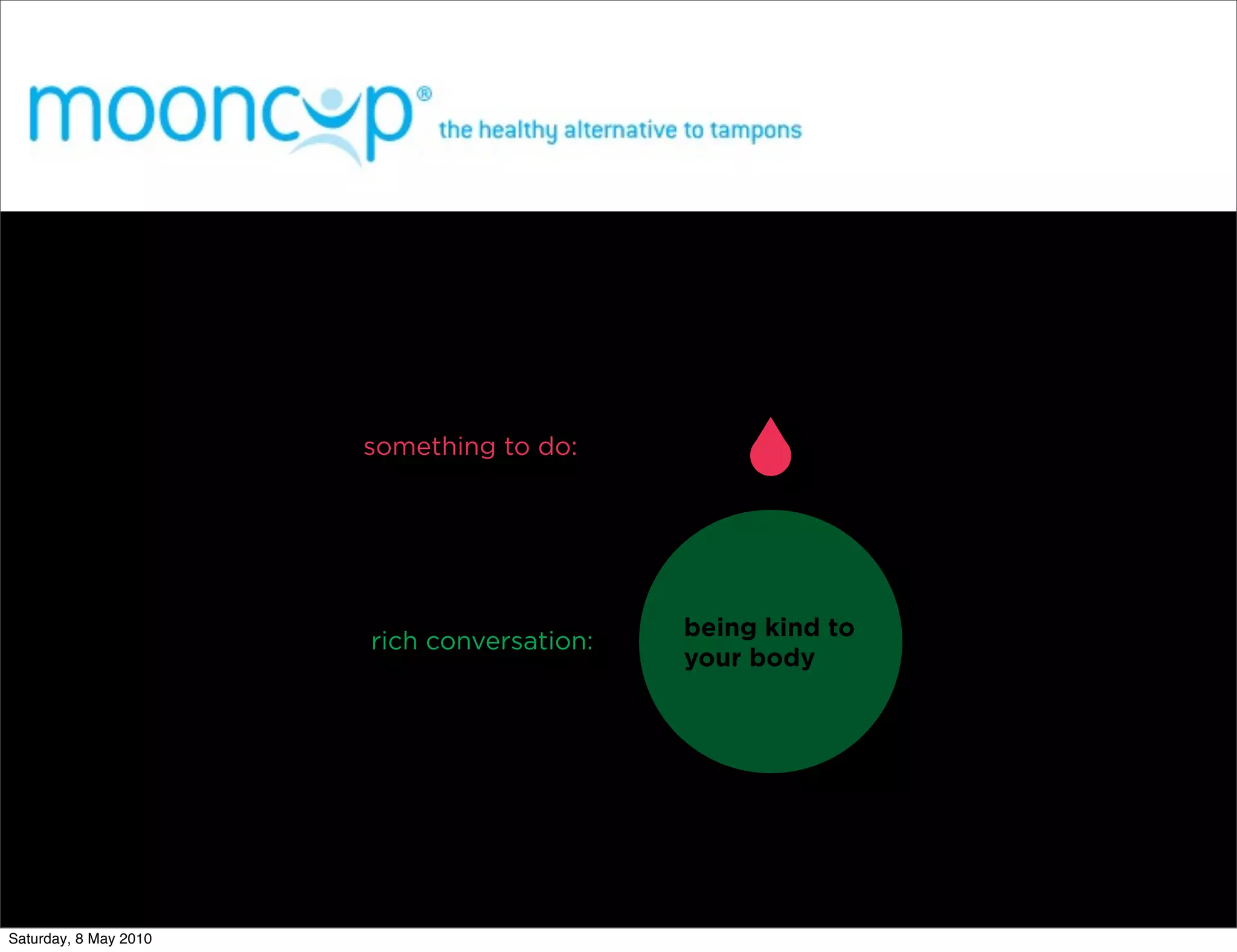 something to do:




                                            being kind to
                       rich conversation:
                                            your body




Saturday, 8 May 2010
 