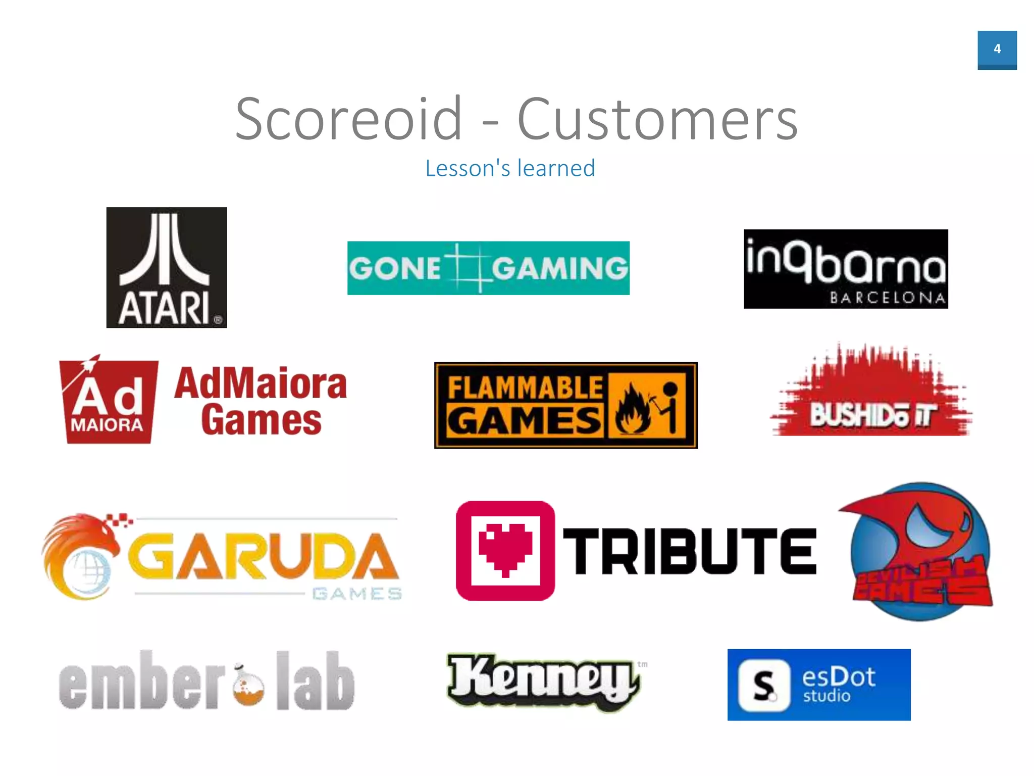 4
Scoreoid - Customers
$75K in unding
Lesson's learned
 
