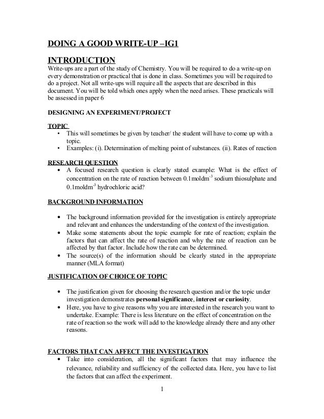 Custom chemistry write ups