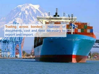 Trading across borders – Number of
documents, cost and time necessary to
export and import.
 