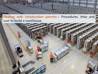 Dealing with construction permits – Procedures, time and
cost to build a warehouse.
 