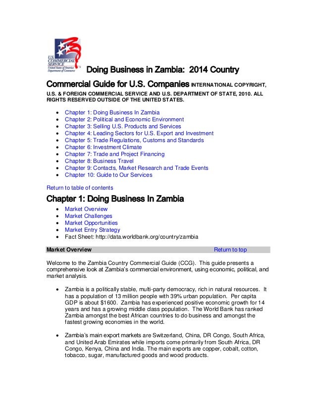 Dr Dev Kambhampati Doing Business In Zambia 2014 Country Commerci - 