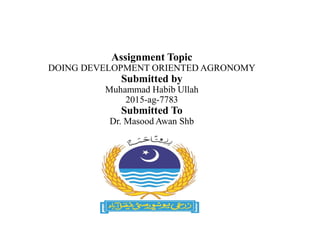 Assignment Topic
DOING DEVELOPMENT ORIENTED AGRONOMY
Submitted by
Muhammad Habib Ullah
2015-ag-7783
Submitted To
Dr. Masood Awan Shb
 