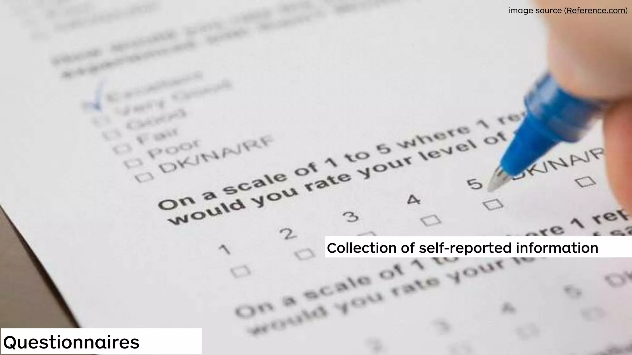 Questionnaires
Collection of self-reported information
image source (Reference.com)
 