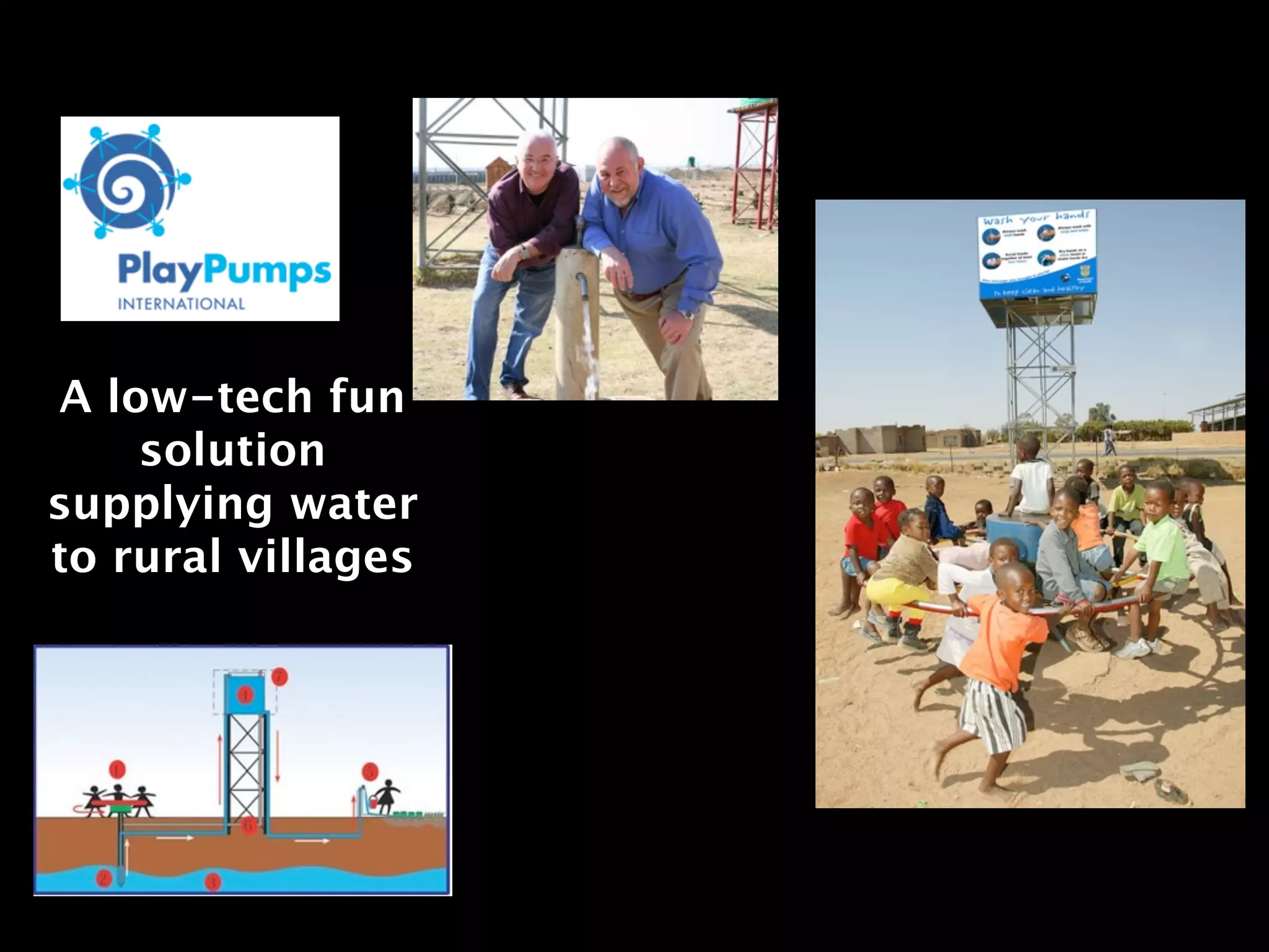A low-tech fun
    solution
supplying water
to rural villages
 