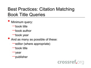 Best PracticesUpdates and VersionsDo assign new CrossRefDOIs to new major versions or editions of books, chapters and entries. 	Older versions remain available online with links to the latest version. Do not assign new CrossRefDOIs to minor new versions of books, chapters and entries.Use CrossRef Multiple Resolution where appropriate to enable multiple URLs to be associated with one CrossRef DOI.