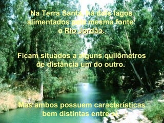 Na Terra Santa, há dois lagos
  alimentados pela mesma fonte:
           o Rio Jordão.
                 Jordão


Ficam situados a alguns quilômetros
     de distância um do outro.




Mas ambos possuem características
      bem distintas entre si.
 