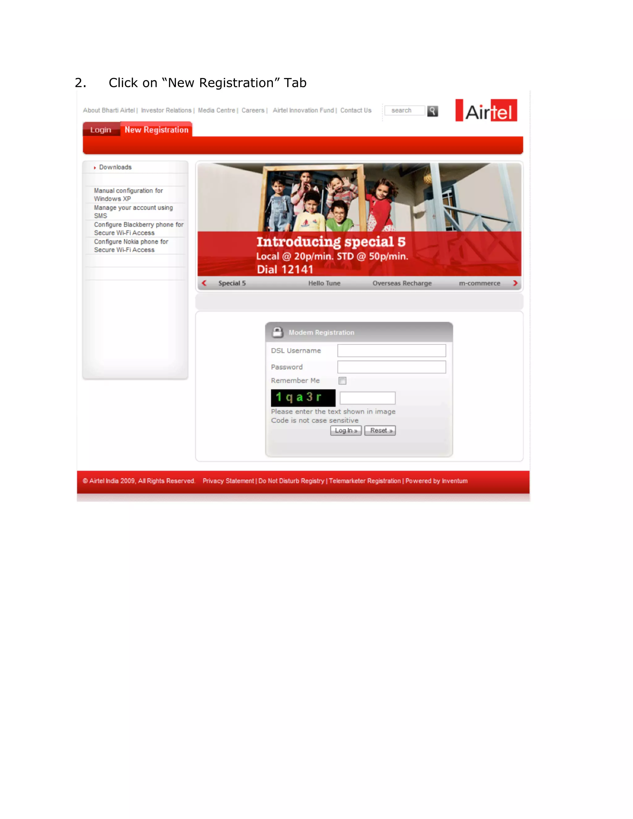 2.   Click on “New Registration” Tab
 