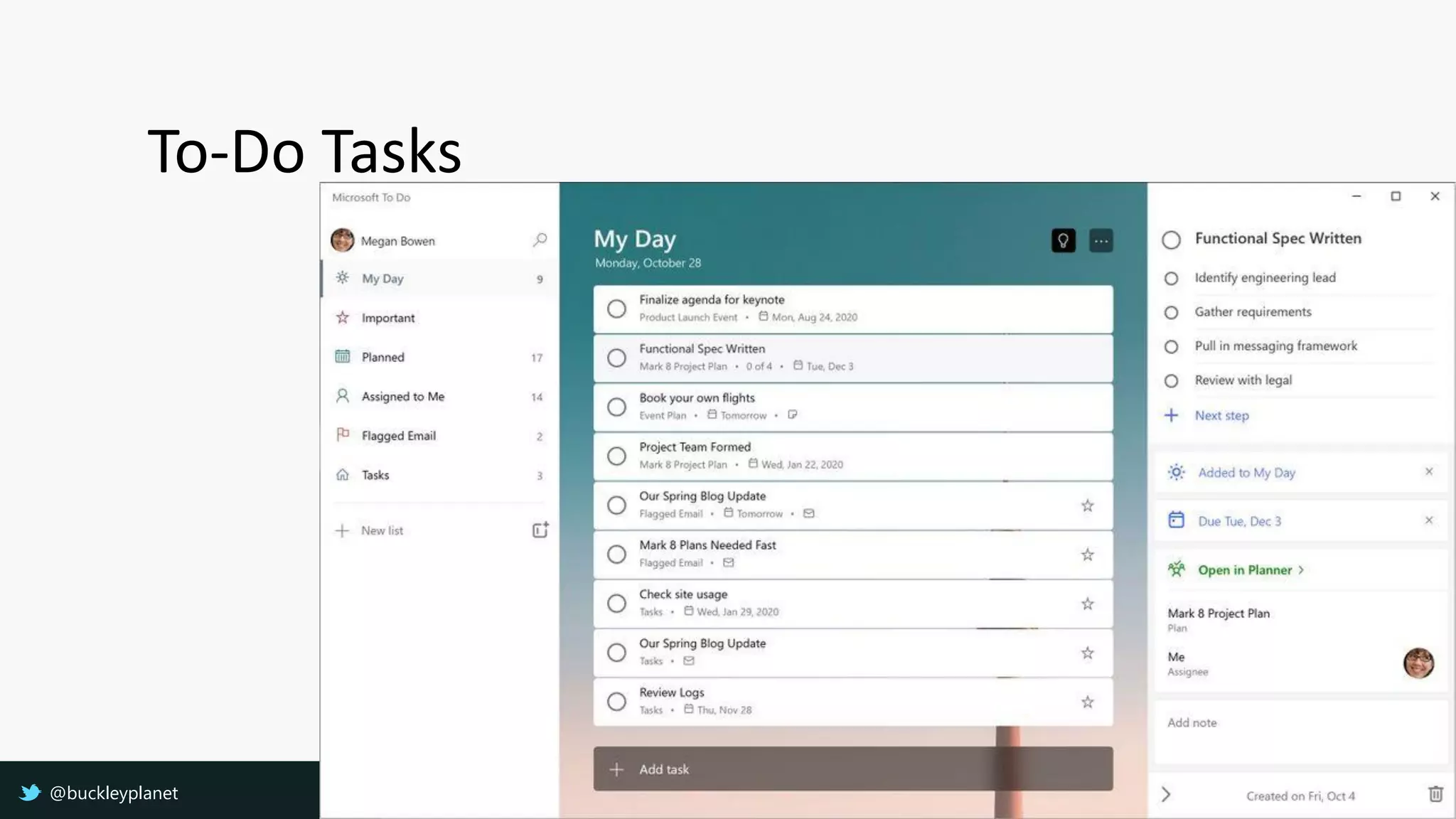 To-Do Tasks
@buckleyplanet
 