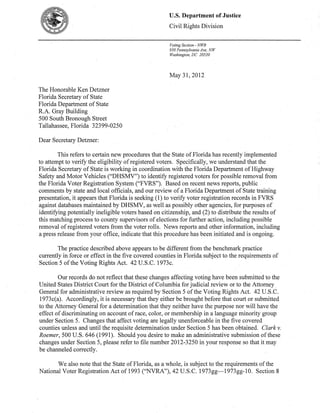 Justice Department letter to Florida Secretary of State