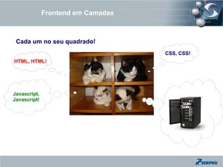 Frontend em Camadas



 Cada um no seu quadrado!
                                    CSS, CSS!
HTML, HTML!




Javascript,
Javascript!
 