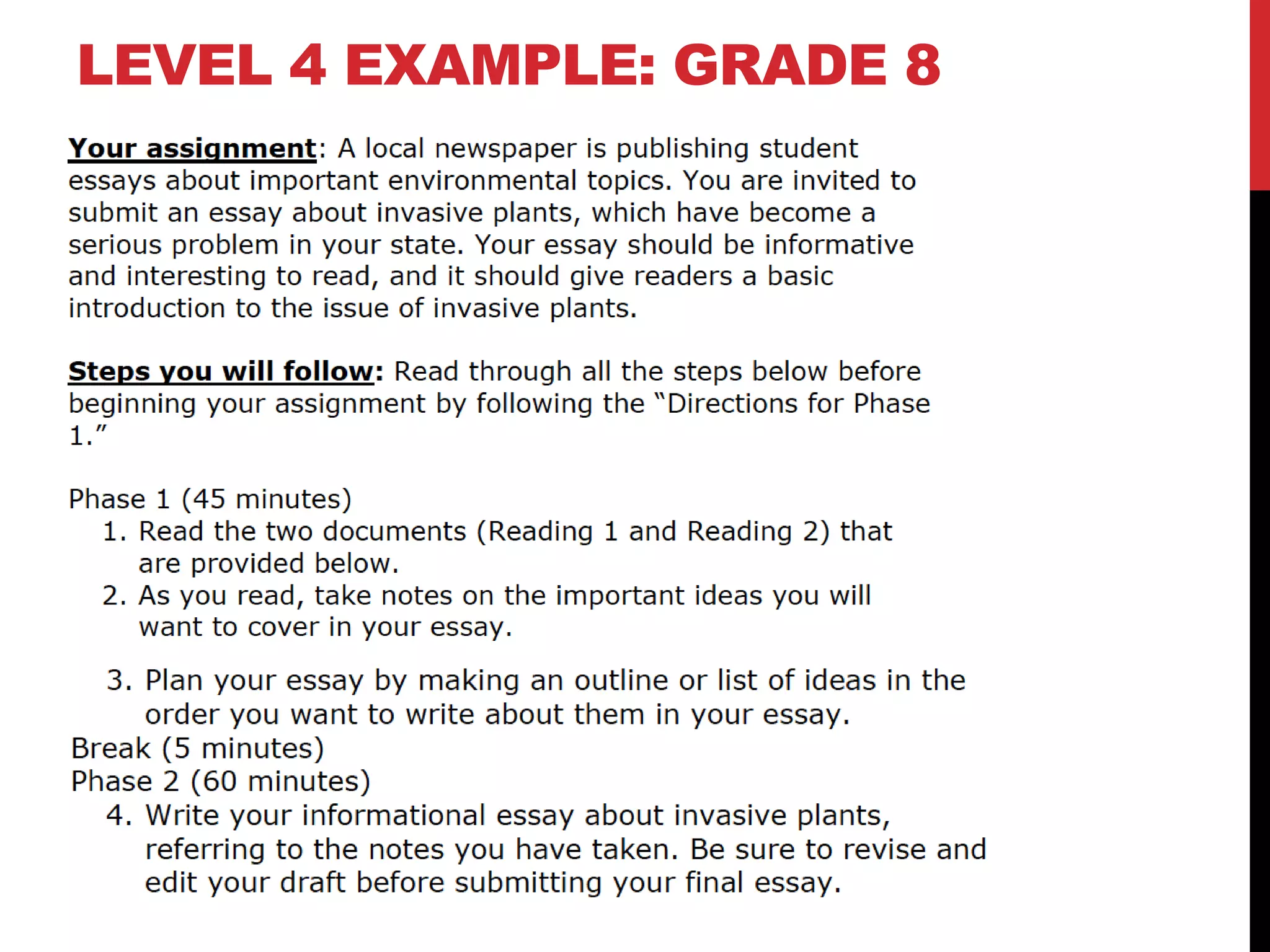 LEVEL 4 EXAMPLE: GRADE 8
 