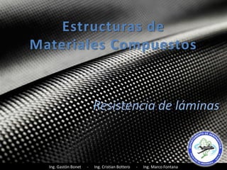Ing. Gastón Bonet - Ing. Cristian Bottero - Ing. Marco Fontana
Estructuras de
Materiales Compuestos
Resistencia de láminas
 