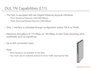 DUL TN Capabilities (L11)
› The DUL is equipped with two Gigabit Ethernet physical interfaces
– TN-A: Electrical Ethernet ...