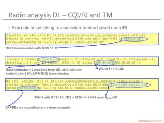 Radio analysis DL – CQI/RI and TM
› Example of switching transmission modes based upon RI
(bfn:3352, sfn:280, sf:5.47, bf:...