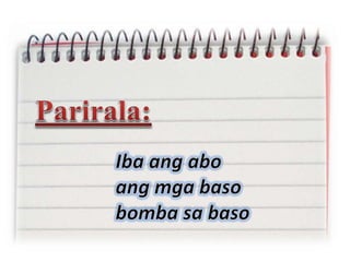 Ang Sunod-sunod na mga Pagsasanay sa Pagturo ng
Panimulang Pagbasa:
• Pagbasa ng kuwento o tula na maaaring
basehan ng lek...