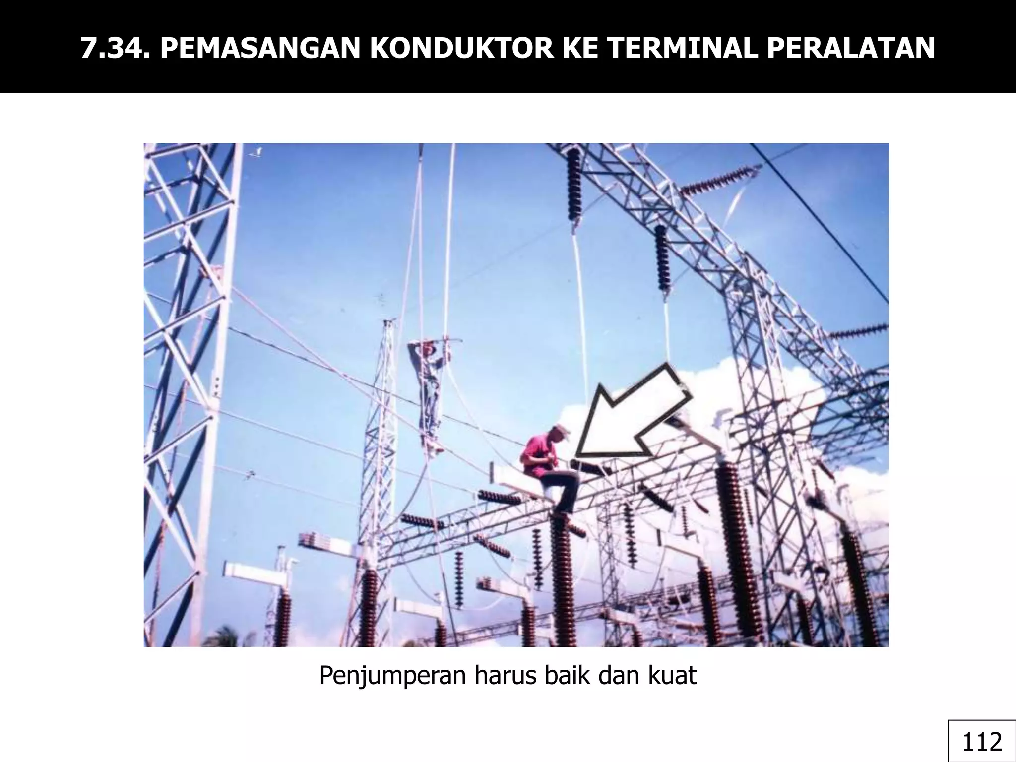 7.34. PEMASANGAN KONDUKTOR KE TERMINAL PERALATAN
Penjumperan harus baik dan kuat
112
 
