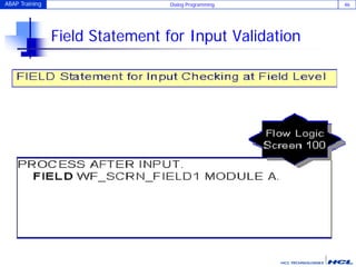 ABAP Training Dialog Programming 46
Field Statement for Input Validation
 