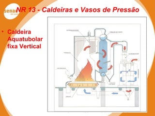 NR 13 - Caldeiras e Vasos de Pressão
• Caldeira
Aquatubolar
fixa Vertical
 