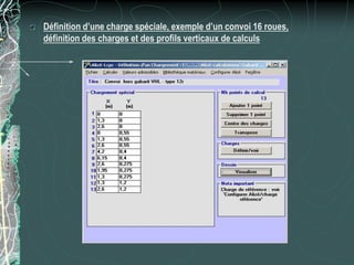 Définition d’une charge spéciale, exemple d’un convoi 16 roues,
définition des charges et des profils verticaux de calculs
 