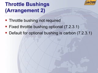 Throttle Bushings
(Arrangement 2)
ƒ Throttle bushing not required
ƒ Fixed throttle bushing optional (7.2.3.1)
ƒ Default for optional bushing is carbon (7.2.3.1)
 