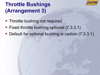 Throttle Bushings
(Arrangement 3)
ƒ Throttle bushing not required
ƒ Fixed throttle bushing optional (7.3.3.1)
ƒ Default for optional bushing is carbon (7.3.3.1)
 