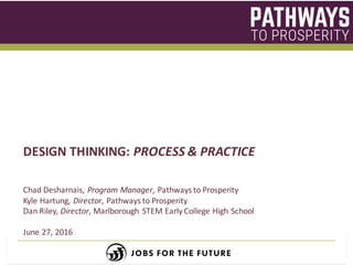 Chad Desharnais, Program Manager, Pathways to Prosperity
Kyle Hartung, Director, Pathways to Prosperity
Dan Riley, Director, Marlborough STEM Early College High School
June 27, 2016
DESIGN THINKING: PROCESS & PRACTICE
 
