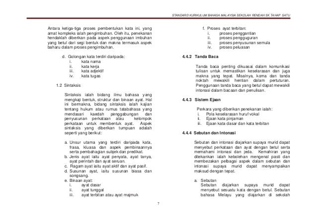 Dokumen standard bahasa malaysia sk tahap 1