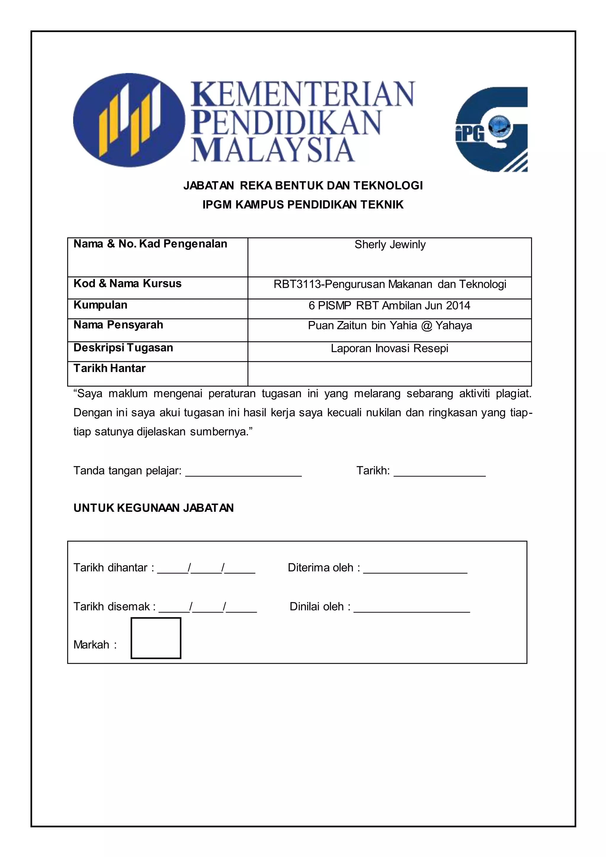 Dokumentasi Inovasi Masakan RBT | DOCX