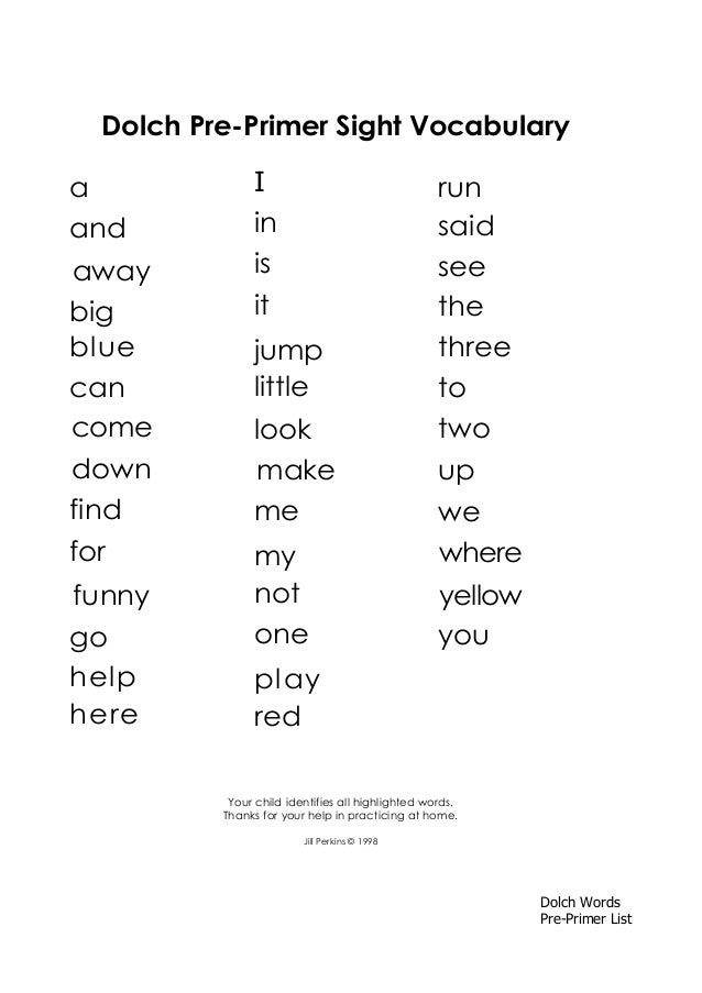 preprimer words